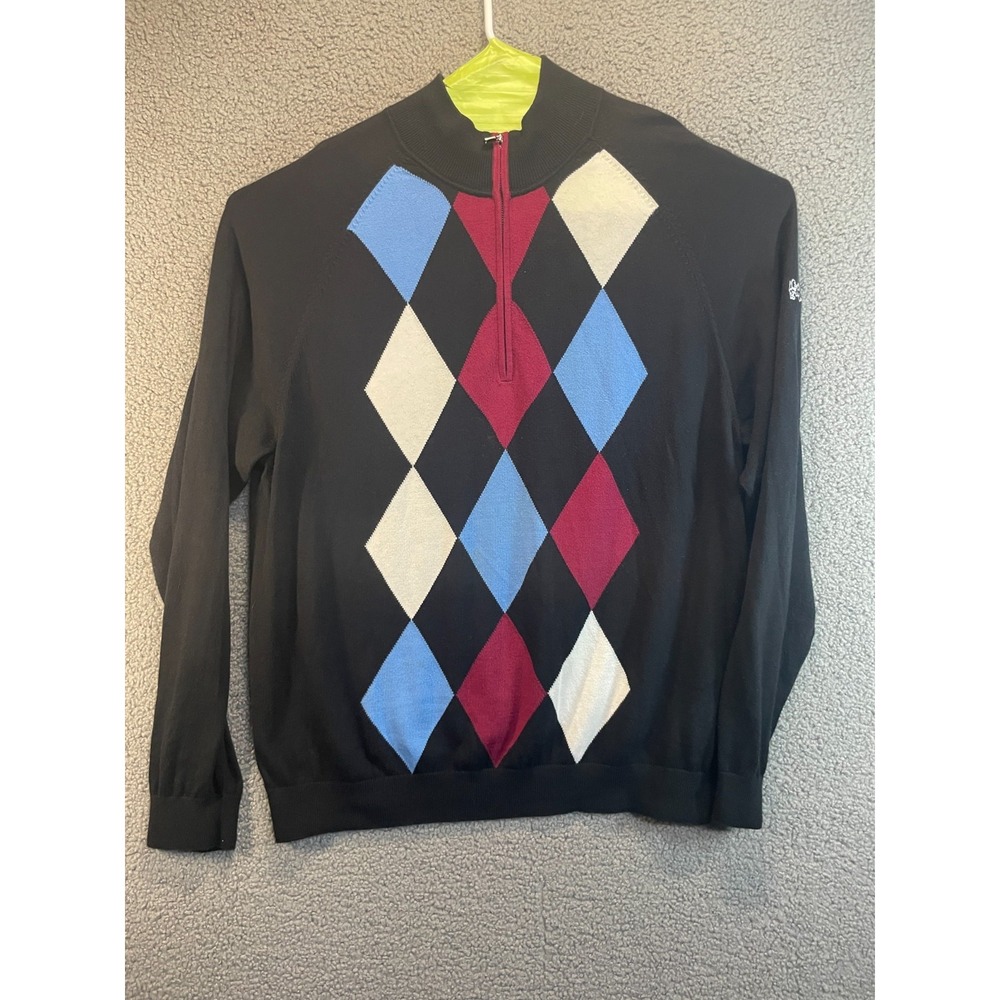 Cutter & Buck Argyle Quarter Zip Sweater Navy Cotton Pullover XL